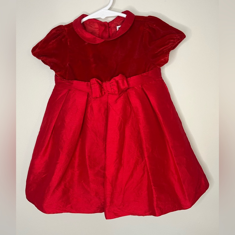 Janie and Jack Red Velvet and Silk Taffeta Dress with Bow Size 6-12 mo
